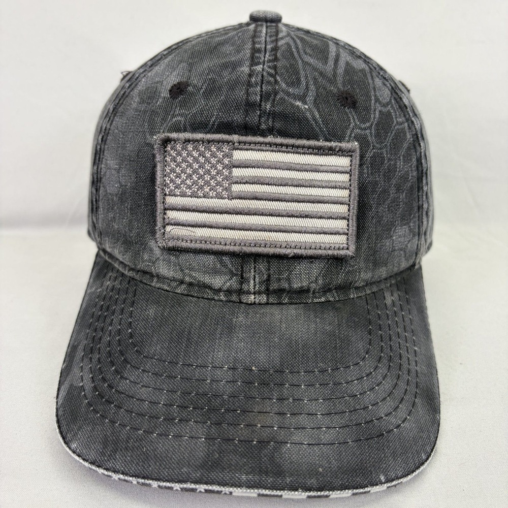 Outdoor Cap Hat American Flag Tactical Mens OSFM Gray Camo Distressed Patch